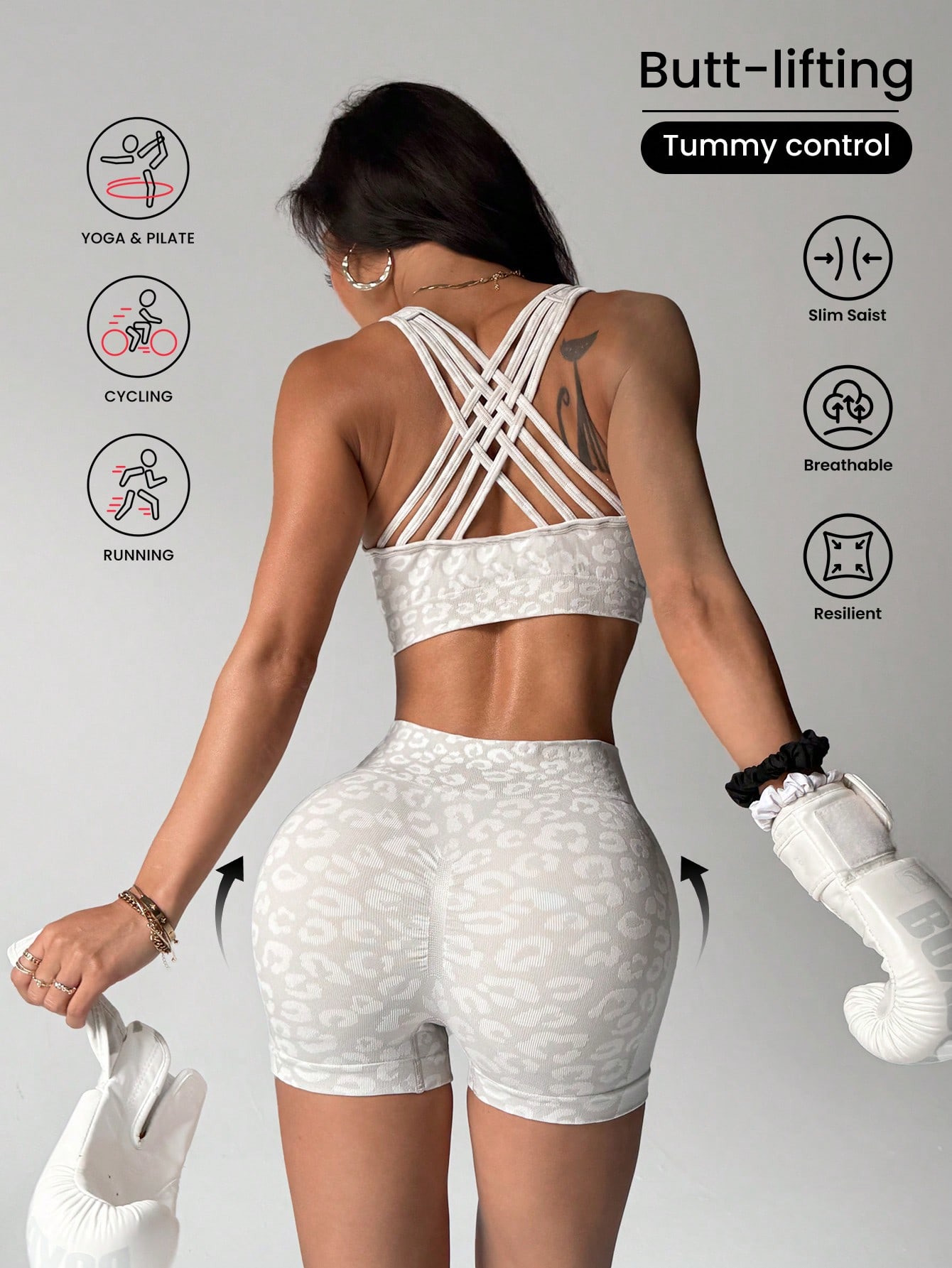 Running Gear Woman - Set yoga motif leopard berpinggang tinggi